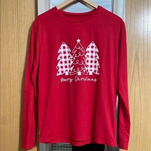 Merry Christmas Red Christmas Long Sleeve Tee Shirt size Medium gingham trees
